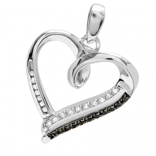 0.15 Carat (ctw) Sterling Silver Black and White Diamond Ladies Heart Pendant
