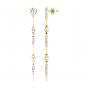 0.40 Carat (ctw) Round White Diamond Linear Long Drop Earrings for Women in 10K Yellow Gold in Push Back