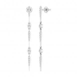 0.40 Carat (ctw) Round White Diamond Linear Long Drop Earrings for Women in 925 Sterling Silver in Screw Back