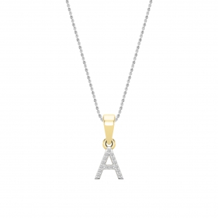 0.03 Carat Round White Diamond Uppercase Alphabet 'A' Initial Pendant with 18 inch Silver Chain for Women in 14K Yellow Gold