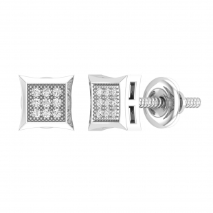 0.05 Carat  Round White Diamond Square Stud Earrings for Men in 925 Sterling Silver in Screw Back