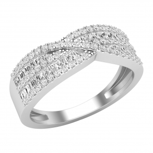 0.63 ctw Baguette And Round White Diamond Crossover Swirl Engagement Ring for Women in 925 Sterling Silver