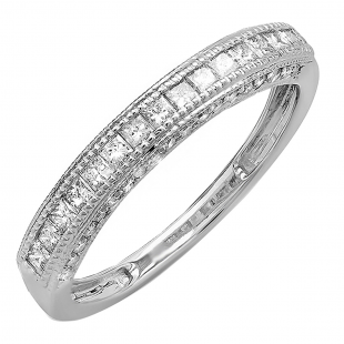 1.75 Carat (ctw) 14k White Gold Princess and Round Diamond Ladies Bridal 3 Stone Engagement Ring Matching Wedding Set (BAND ONLY)