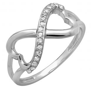 0.15 Carat (ctw) 14k White Gold Round Diamond Ladies Promise Two Double Heart Infinity Love Engagement Ring