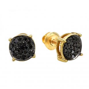 0.25 Carat (ctw) 18K Gold Plated Sterling Silver Round Black Diamond Ladies Stud Earrings 1/4 CT