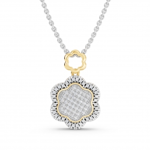 Women's Round White Natural Diamond Flower Vintage Style Pendant Necklace | 0.25 Carats | I1-I2 Clarity, I-J Color | Real 18K Yellow Gold | 18 inch Silver Chain
