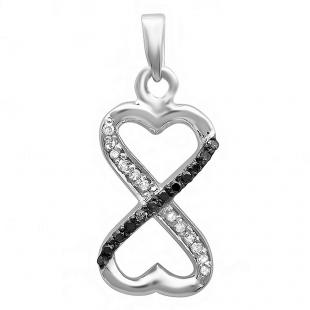 0.10 Carat (ctw) Sterling Silver Black & White Round Diamond Ladies Heart Pendant