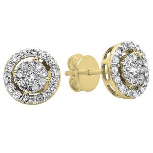 0.40 Carat (ctw) Round White Diamond Cluster Earrings Look of 1 CT each 14K Yellow Gold