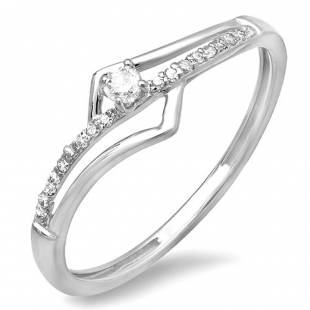 0.10 Carat (ctw) 10k White Gold Round Diamond Wave Ladies Bridal Promise Engagement Ring 1/5 CT