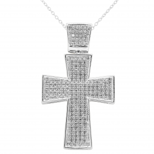 Round White Diamond Micro Pave Mens Hip Hop Religious Cross Pendant (0.50 ctw., Color I-J, Clarity I2-I3) | 925 Sterling Silver