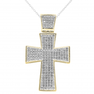 Round White Diamond Micro Pave Mens Hip Hop Religious Cross Pendant (0.50 ctw., Color I-J, Clarity I2-I3) | 18K Yellow Gold Plated Sterling Silver