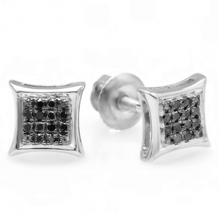 0.10 Carat (ctw) 10K White Gold Black Round Diamond Micro Pave Setting Kite Shape Stud Earrings 1/10 CT