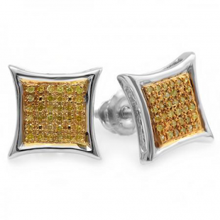 0.15 Carat (ctw) 14K White Gold Yellow Round Diamond Micro Pave Setting Kite Shape Stud Earrings