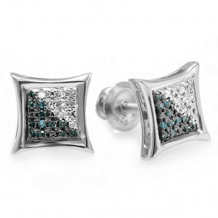 0.05 Carat (ctw) 10K White Gold White & Blue Round Diamond Micro Pave Setting Kite Shape Stud Earrings