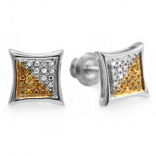 0.05 Carat (ctw) Sterling Silver White & Yellow Round Diamond Micro Pave Setting Kite Shape Stud Earrings