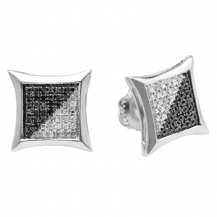 0.25 Carat (ctw) Sterling Silver Black & White Round Diamond Micro Pave Setting Kite Shape Stud Earrings