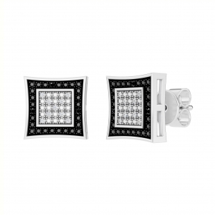 0.10 Carat (ctw) Round Black & White Diamond Kite Shape Stud Earrings 1/10 CT Sterling Silver
