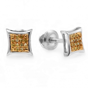 0.10 Carat (ctw) 10K White Gold Yellow Round Diamond Micro Pave Setting Kite Shape Stud Earrings 1/10 CT