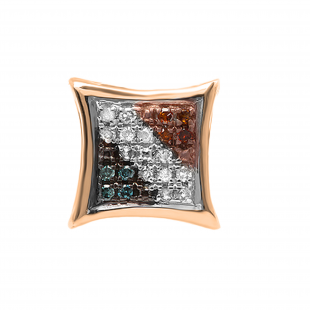 0.05 Carat (ctw) Round Blue White & Red Diamond Kite Shape Stud Earring 10K Rose Gold (Only 1pc)