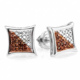 0.10 Carat (ctw) 10K White Gold Red & White Round Diamond Micro Pave Setting Kite Shape Stud Earrings 1/10 CT