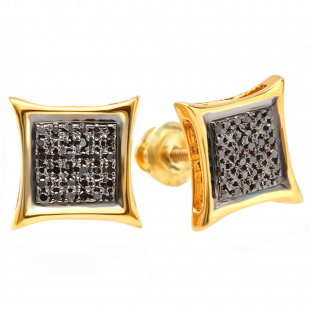 0.15 Carat (ctw) 14K Yellow Gold Black Round Diamond Micro Pave Setting Kite Shape Stud Earrings