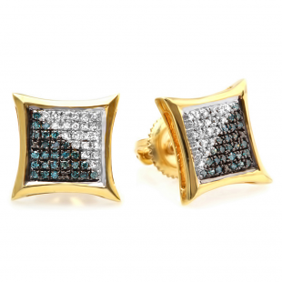 0.20 Carat (ctw) 10K Yellow Gold Blue & White Round Diamond Micro Pave Setting Kite Shape Stud Earrings 1/4 CT