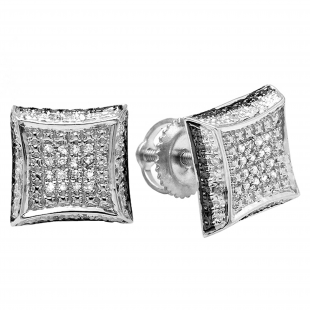 0.10 Carat (ctw) 10K White Gold White Round Diamond Micro Pave Setting Kite Shape Stud Earrings 1/10 CT