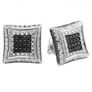 0.15 Carat (ctw) 10K White Gold White & Black Round Diamond Micro Pave Setting Kite Shape Stud Earrings