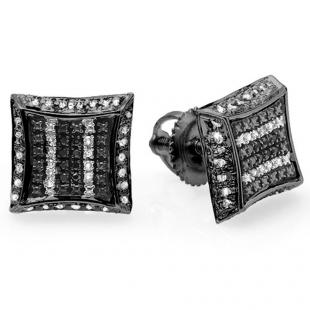 0.10 Carat (ctw) Black Rhodium Plated Sterling Silver White & Black Round Diamond Micro Pave Setting Kite Shape Stud Earrings