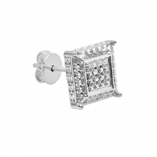0.03 Carat (ctw) Round White Diamond Micro Pave Setting Square Shape Stud Earring Sterling Silver