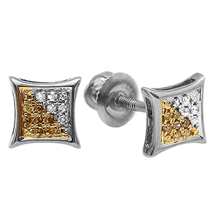 0.10 Carat (ctw) 18K Yellow Gold Plated Sterling Silver White & Yellow Round Diamond Micro Pave Setting Kite Shape Stud Earrings 1/10 CT