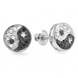 0.25 Carat (ctw) 10K White Gold Round Black and White Diamond Ladies Fine Earring