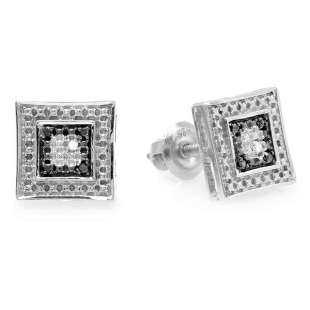 0.05 Carat (ctw) 10K White Gold White & Black Round Diamond Micro Pave Setting Kite Shape Stud Earrings