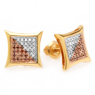 0.15 Carat (ctw) Sterling Silver White & Red Round Diamond Micro Pave Setting Kite Shape Stud Earrings