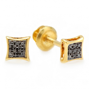 0.05 Carat (ctw) 18k Yellow Gold Plated Sterling Silver Black Round Diamond Micro Pave Setting Kite Shape Stud Earrings