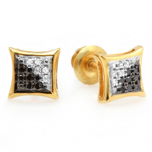 0.10 Carat (ctw) Round Black & White Diamond Kite Shape Stud Earrings 1/10 CT 10K Yellow Gold
