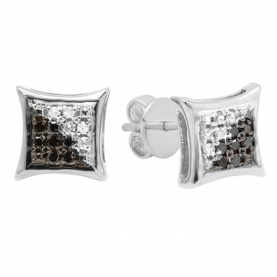 0.10 Carat (ctw) Round Black & White Diamond Kite Shape Stud Earrings 1/10 CT 18K White Gold