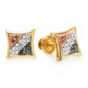 0.10 Carat (ctw) 18k Yellow Gold Plated Sterling Silver Blue White & Red Round Diamond Micro Pave Setting Kite Shape Stud Earrings