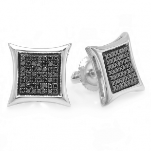 0.25 Carat (ctw) 10K White Gold Black Round Diamond Micro Pave Setting Kite Shape Stud Earrings 1/4 CT