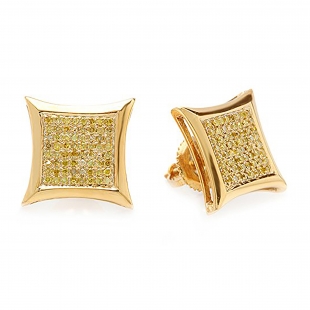 0.33 Carat (ctw) 10K Yellow Gold Yellow Round Diamond Micro Pave Setting Kite Shape Stud Earrings 1/3 CT