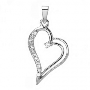 0.05 Carat (ctw) Sterling Silver White Round Diamond Ladies Heart Pendant