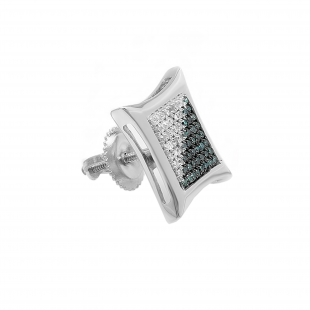 0.19 Carat (ctw) Round White & Blue Diamond Kite Shape Stud Earring, Sterling Silver (Only 1Pc)