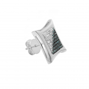0.19 Carat (ctw) Round White & Blue Diamond Kite Shape Stud Earring, Sterling Silver (Only 1Pc)