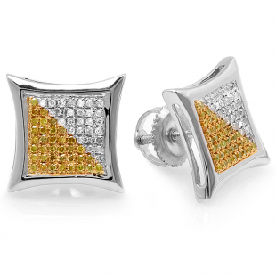 0.38 Carat (ctw) 10K White Gold White & Yellow Round Diamond Micro Pave Setting Kite Shape Stud Earrings