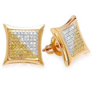 0.38 Carat (ctw) Sterling Silver White & Yellow Round Diamond Micro Pave Setting Kite Shape Stud Earrings