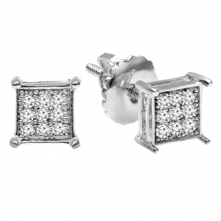 0.10 Carat (ctw) Platinum Plated Sterling Silver Diamond Square Shape Mens Hip Hop Iced Stud Earrings