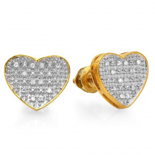 0.10 Carat (ctw) 18k Yellow Gold Plated Sterling Silver White Round Diamond Heart Shape Ladies Stud Earrings 1/10 CT