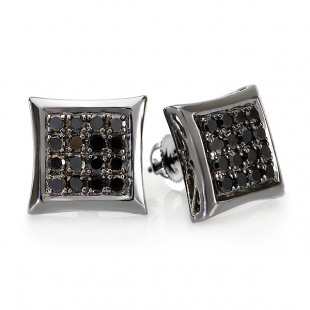 0.75 Carat (ctw) 14K White Gold Black Rhodium Plated Round Diamond Micro Pave Kite Shape Hip Hop Iced Stud Earrings 3/4 CT