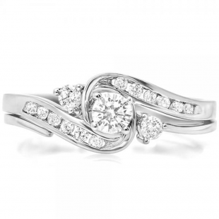 IGI CERTIFIED 0.50 Carat (ctw) 10K White Gold Round Diamond Ladies Swirl Bridal Engagement Ring Matching Band Set 1/2 CT