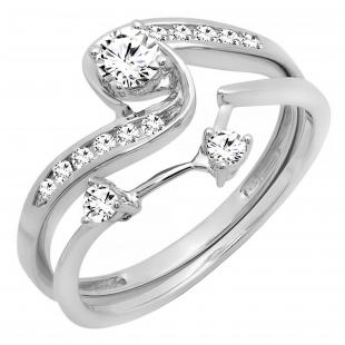 0.25 Carat (ctw) 14K White Gold Round Diamond Ladies Swirl Bridal Semi Mount Engagement Ring Matching Band Set 1/4 CT (No Center Stone)